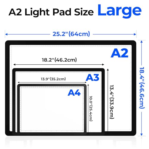 Heanolier Rechargeable A2(25.2" x 18.4") Light pad for Diamond Painting,Magnetic Light Board with Side Buttons,3 Color/6 Level Dimming,Wireless Light Box for Tracing,Light Table for Sketching,Drawing - size: A2 without Stand
