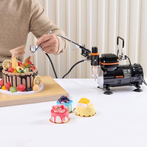 VEVOR Airbrush Kit, Professional Airbrush Set with 1/5 HP Compressor & 3 Airbrushes, Airbrushing System Kit with Multi-Purpose Dual-Action Gravity Feed Airbrushes, Art Nail Cookie Tatto - color: 3 Airbrushes Set