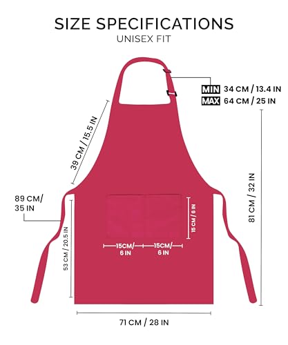 Utopia Kitchen 2 Pack Bib Apron, Adjustable with 2 Pockets, Water and Oil Resistant, Cooking Kitchen Chef Apron for Women Men - color: Pink
