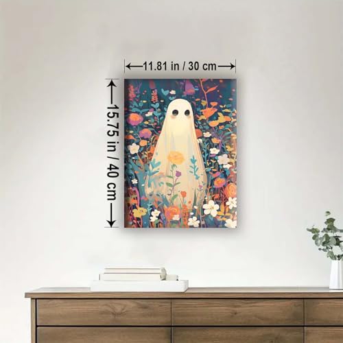 Aeontinity Cute Ghost Flower Gothic Framed Canvas DIY Paint by Numbers Kit Bar Cafe Cave Home Room Wall Bathroom Porch Patio Decor Gift, 16 x 12 Inch - color: CUTE GHOST FLOWER - 16 x 12 Inch