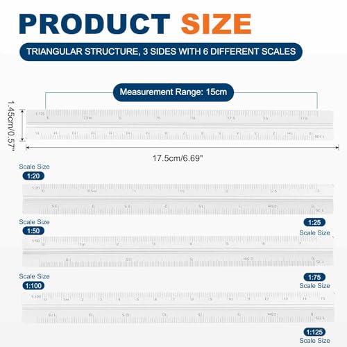 HARFINGTON 2 Pcs Architectural Scale Ruler, 7 Inch Metric Aluminum Alloy Architect Triangular Small Scale Laser-Etched Blueprint Drafting Ruler for Architects Engineers, Silver - color: Silver, size: 7 Inch