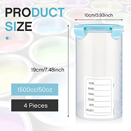 4 Pcs Plastic Paint Containers with Lids 50 oz Paint Storage Containers for Leftover Paint Cups with Lids Airtight Paint Holder Empty Paint Can, 1500ml
