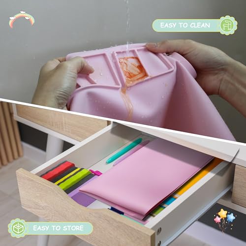 IYYI Silicone Painting Mat, Paint Mat with Cup and Palette, 20"X16" Siliocne Pad for Crafts, Resin, Clay, Kids Art Pad with Raised Edge (Pink) - color: Pink