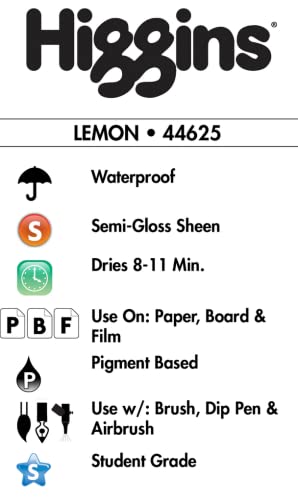 Higgins Pigmented Drawing Ink, Lemon, 1 Ounce Bottle (44625) - color: Lemon