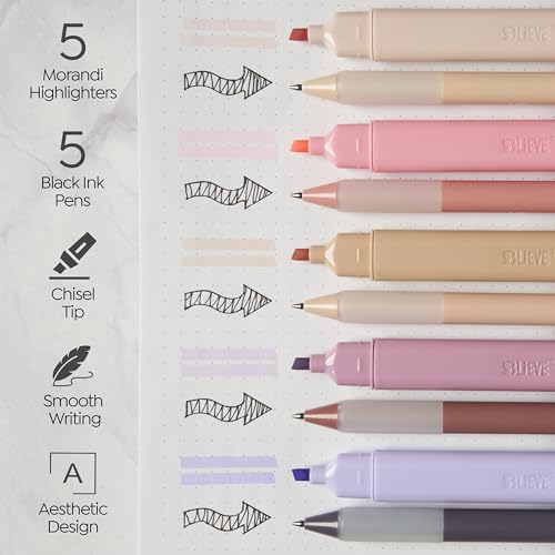 BLIEVE - Aesthetic Highlighters and Gel Pens With Soft Ink and Chisel Tip, Bible Highlighters and Pens No Bleed, Dry Fast Easy to Hold, for Bible Journaling Planner School Supplies (MORANDI) - color: MORANDI