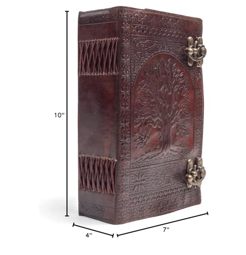 600 Pages Handmade Large Leather Journal Diary Embossed Tree of Life Book Of Shadows Notebook Writing Seven Chakra Grimoire Sketchbook 7 x 10 Leather Bound (Brown) - color: Brown
