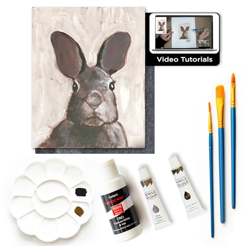 DIY Art Painting Kit for Adults with Video Tutorials – Learn to Paint Baby Bunny - 9 Pieces Acrylic Paint Set & Art Supplies for Adults, Mother Day Gift for Mom, Women, Mens, Art Lovers - color: Baby Bunny