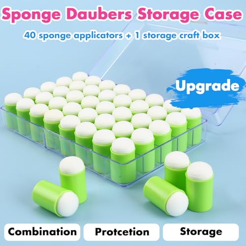 40 Pieces Sponges Daubers with Storage Case - Finger Sponge Daubers with Soft Sponge Head - Perfect for Painting, Drawing, Stenciling, Card Making and More - color: Green
