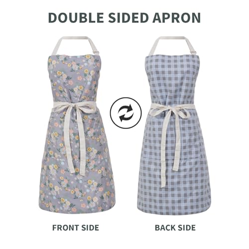 Aoomzoon Kitchen Aprons for Women with 2 Pockets,Double Sided Vintage Adjustable Apron for Gardening Cooking Arting Painting - color: Soft Mist Grey