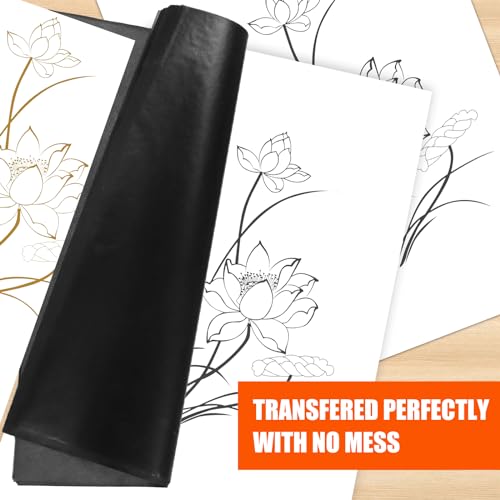 50 Sheets Carbon Transfer Paper - Black Graphite, 8.3 x 11.8 Inch, Includes 5 Ball Embossing Styluses for Wood, Paper, Canvas & More - color: Black