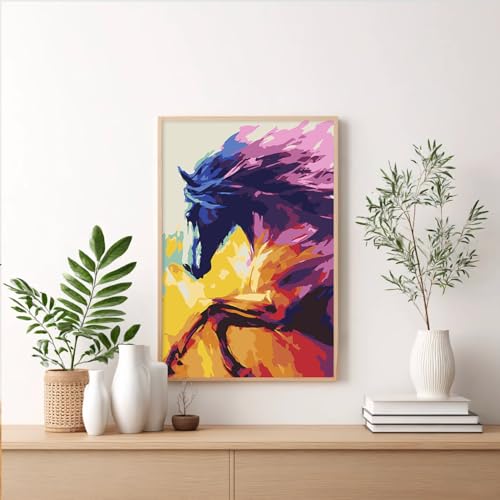 Framed Paint by Numbers Kit for Adults Beginner & Kids Ages 8-12, Abstract Horse Paint by Numbers Kits on Canvas, without Easel, DIY Acrylic Number Painting for Adults for Home Decor Gift 8 x 12 Inch - color: XM-OP-F-Horse-2030