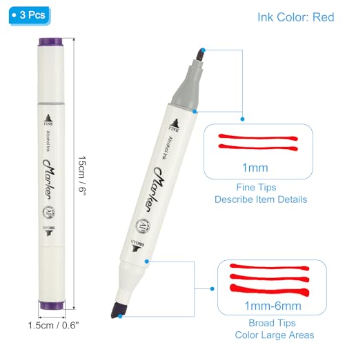 PATIKIL Dual Tip Markers, 3 Pcs Dual Tip Alcohol Markers Set White Barrel with Brush Tip and Fine Tip for Illustration Artist Adult Coloring Drawing Permanent Sketching, Purple - color: Purple
