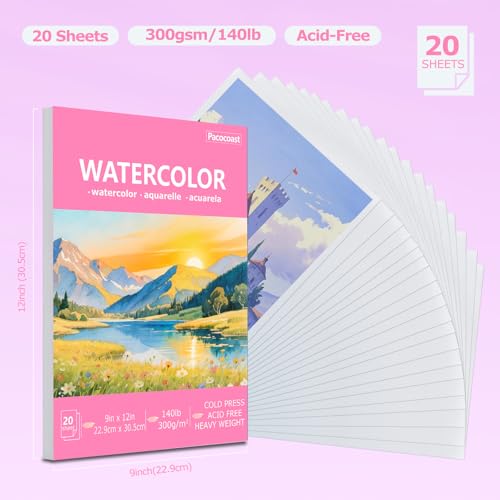 Pacocoast 9"x12" Watercolor Paper Pad, 140lb/300gsm Water Color Paper, Pink - color: Pink, size: 9" x 12"