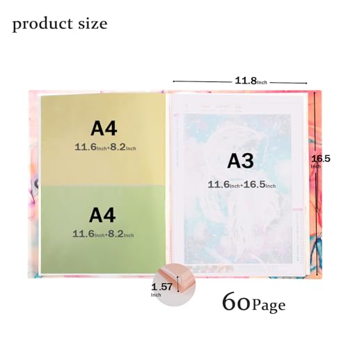 A3 Diamond Painting Storage Book,Marble Pink 60 Pages Art Portfolios Case - color: Marble Pink-60 Sleeves