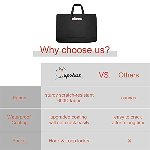 Cupohus Waterproof Art Portfolio Bag 20" x 26" for 18" x 24" Artworks with Outer Pockets and Handle, Student Carrying Storage Bag - size: 20" x 26" x 2"
