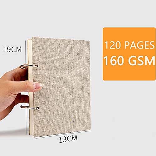 Retro Spiral Sketchbook Linen Hardcover 120 Pages 160GSM Thick Refillable Loose Leaf Notebook for Art Drawing Stationery School Supplies (Medium) - size: Medium