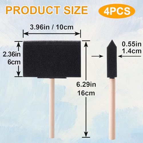 HINZIC 4 Pcs 4" Foam Paint Brushes, Wood Handle Sponge Brushes for Painting, Staining, Varnishes DIY Craft Projects Electronic Cleaning - color: Black, 4pcs, 4"