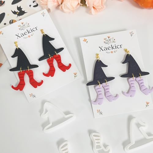 Xaekicr Halloween Witch Hat and Boots Polymer Clay Cutters – 2pcs Clay Earring Cutters for Halloween Jewelry Making – Clay Tools for Polymer Clay Molds - color: L color