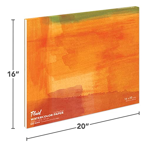 Fluid Watercolor Paper Block, 16 x 20 inches, 15 Sheets, 140 lb (300 GSM) Cold Press Pad for Artist Painting and Wet Media - size: 16 x 20 Block