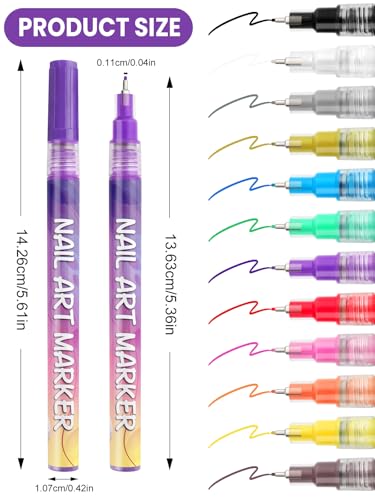 12 Color Nail Art Markers Kalolary Nail Art Pens Quick Dry Nail Polish Pen | 0.5mm Acrylic Paint Pen Nail Point Graffiti Dotting Pen Drawing Painting Liner Brush for DIY Nail Art Manicure Tools - color: H