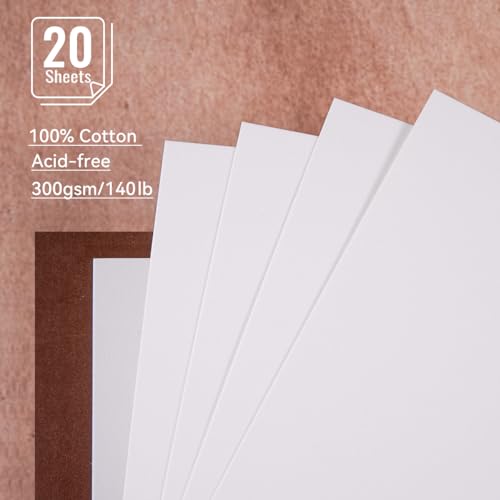Lightwish Watercolor Sketchbook,100% Cotton Acid Free Watercolor Journal,300gsm/140lb Hot Press Watercolor Paper for Artists,Adults,Students,20 Sheets,9.25 * 6.3 Inches - color: Vintage Light Brown