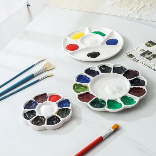 Round Porcelain Watercolor Paint Mixing Tray Ceramic Paint Palette 13 Wells, 8 inch