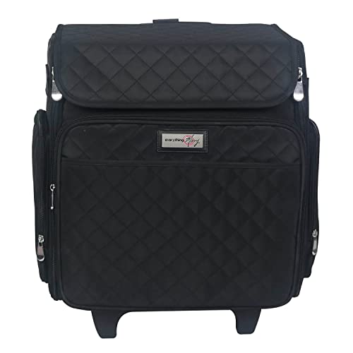 Everything Mary Rolling Scrapbook Tote – Black Quilted Craft Bag with Wheels – Storage Organizer for Scrapbooking, Papercraft, Art Supplies & Portable Craft Tools - color: Black Quilted