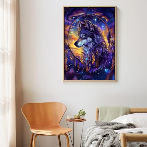 Dorwendis Wolf Diamond Art Kits for Adults, 5D Wolf Diamond Painting Kits for Adults, DIY Round Full Drill Diamond Art Craft for Home Wall Decor 12x16inch - color: DOW-DP-006