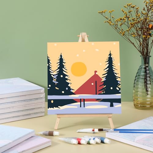 Nezyo 12 Sets Paint by Numbers Kit with Frame for Adult, 8 X 8 Inch | Easy DIY Acrylic Painting for Beginners, Ideal Birthday Gift, Art Party Classroom Activity, Winter Holiday Themed Canvas - style: Winter