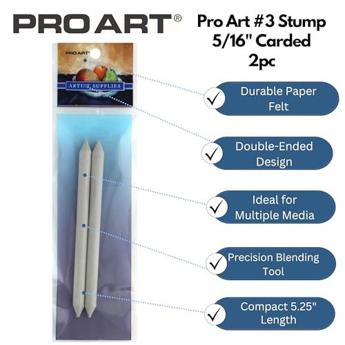 PRO ART Stump #3 3/8" 2pc Carded, Blending Stump, Blending Stumps for Drawing, Sticks, Art Blender, Sticks for Drawing, Tools Drawing - color: Stump, size: #3
