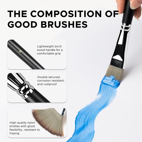 Bougimal 25-Piece Professional Paint Brush Set, Ideal for Acrylic, Oil, Watercolor & Gouache Painting, Includes Canvas Roll-Up Case & Palette Knife - Art Supplies Gift Set - size: 25PCS