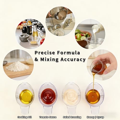 4 Pack Small Measuring Cups, 2oz/60ml Mini Measuring Cup with tsp/Tbsp/oz/ml Markings, Clear Easy-Read Scale for Kitchen, Resin
