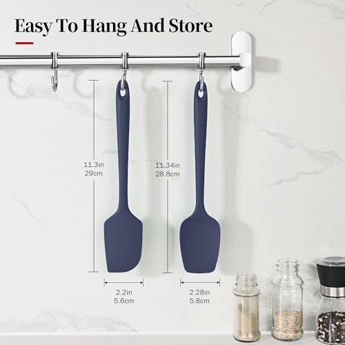 600ºF Heat Resistant Silicone Spatula Spoonula Set of 2, Blue | High Heat Food Safe Kitchen Use Scraper for Cooking Baking Mixing Scraping Stirring Cake Nonstick Cookware Pan Bowl - color: Midnight Blue, size: Large/Spoon Spatula - 2pcs