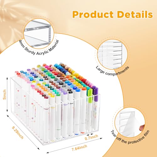 MotiMind Acrylic Marker Organizer for 126 Marker, Large Art Pencil Holder Storage Rack for Desk, Pens Art Brushes Display Stand with 18 Compartments for Desktop, Office (clear, 126 Capacity) - size: 126 Capacity