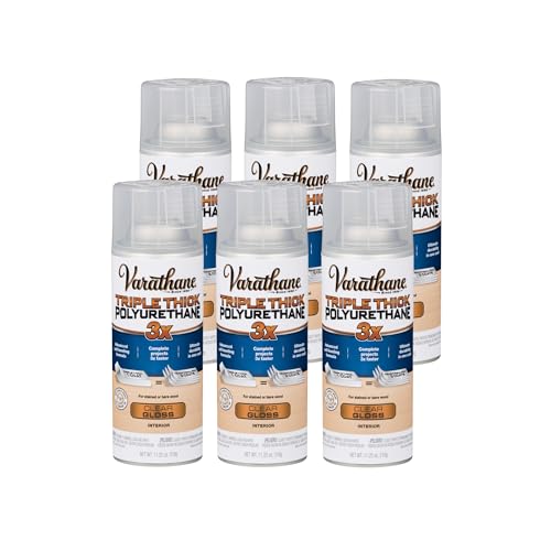 Varathane Triple Thick Polyurethane Gloss Wood Finish Spray | One Coat Protection, Self-Leveling Formula, Scratch And Stain Resistance, Aerosol Application, 11.25 Oz - size: 11.25 oz Spray (Pack of 6), style: Gloss