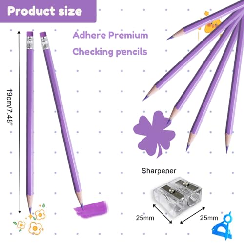 Adhere 25pcs Checking Pencils Erasable colored Pencils Pre-Sharpened #2 HB,for Checking Tests Grading,Map Coloring, editing Office Favors,including a Free sharpener. (Rose Purple) - color: Rose Purple