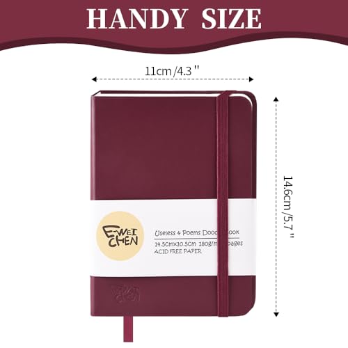 5.7x4.1" Hardcover Mixed Media sketchbook,Pocket Junk Journal Supplies - color: PU Cover-5.7x4.1in-Wine Red