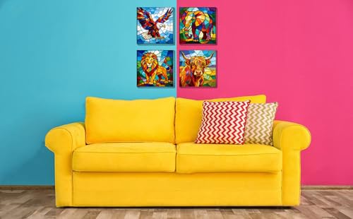 Mrnsiet 4 Pack Frame Paint by Numbers Kit for Kids, Easy Colorful Animals Paint by Number Kits for Beginner Ages 8-12, Animal DIY Painting by Number on Canvas for Children 8x8 Inch - color: BKH2516+BKH2517+BKH2518+BKH2519-US