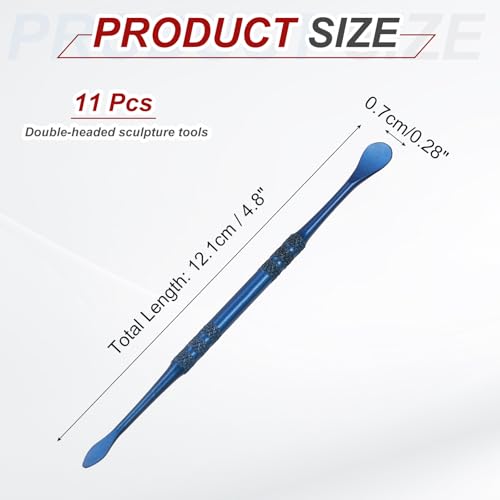 HARFINGTON 11pcs Wax Carving Tool 4.75" Double-Headed Stainless Steel Sculpture Tools Kit Modeling Engraving Sculpting Spoons for Clay Pottery Crafts Shaping, Navy Blue - color: Navy Blue