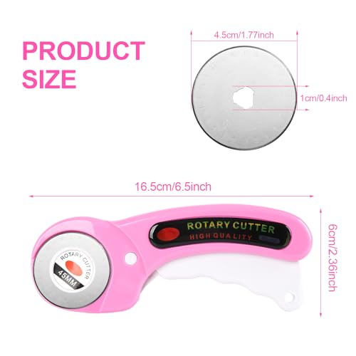 Rotary Cutter for Fabric, 45mm Rotary Cutters Kit with Extra 10 Blades | Ergonomic Rolling Cutter with Safety Lock, Suitable for Leather, Crafting, Sewing, and Quilting Fabric (Pink)