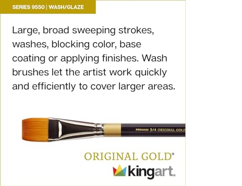 KINGART Premium Original Gold Series Handcrafted Golden Taklon Multimedia Artist Brushes, Set of 12, Black Glosss Handle, for Oil, Acrylic, Watercolor & Gouache Paints