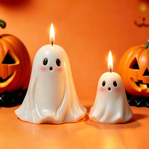 Halloween Ghost Mold, Set of 2 Size Large + Small Ghost Molds | Little Ghost Silicone Molds for Candle, Epoxy Resin Casting, Handmade Soap, Scented Plaster Halloween Craft Gift Home Decor - color: 2PCS Ghost Mold