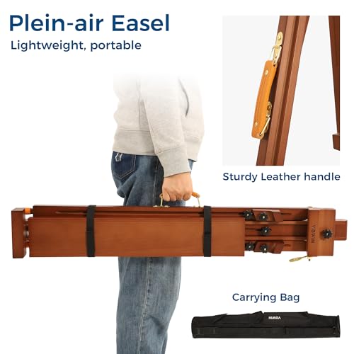 VISWIN Portable Easel for Painting with Bag, Tilting Flat & Adjustable Beech Wood Art Easel Stand, Holds Canvas up to 44", Tripod Field Easel for Adults, Artists, Beginners - Walnut Brown - color: Walnut Brown