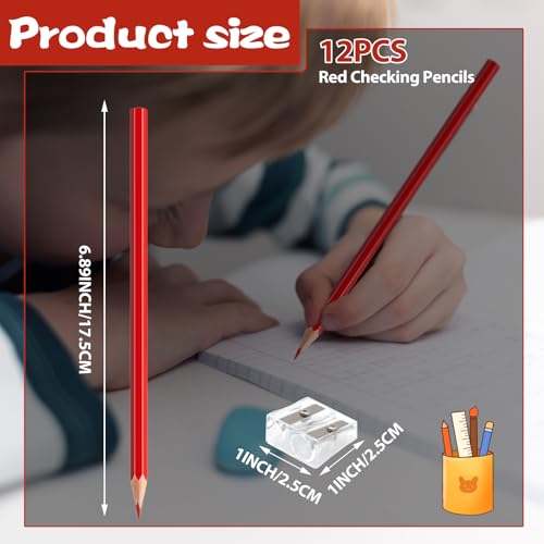 12 Pack Red Colored Pencils for Kids, Pre-sharpened Art Pencils Back to School Supplies Set, Drawing Sketching Pencils for Students, Teachers, Classroom - color: red