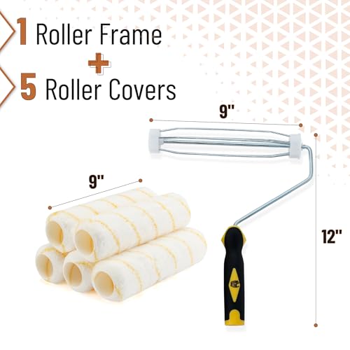 Bates- Paint Roller Kit, 6 Pack, 9 Inch Roller Frame with 5 Microfiber Roller Covers, for Walls, Ceilings, Floors and Home Painting - size: 6 Pcs