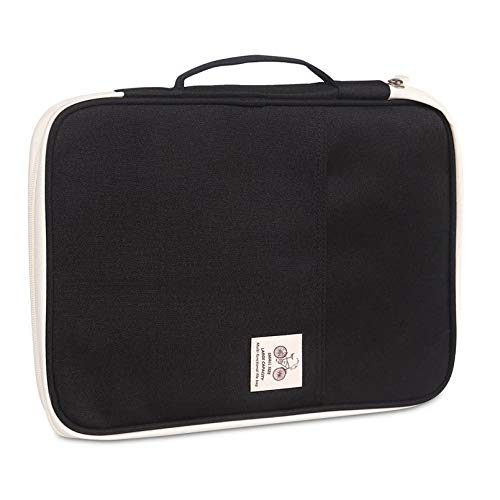 JAKAGO A4 Travel Portfolio Multifunctional Document Organizer Zippered Case for Office Supplies (Black) - color: Black