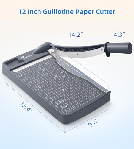 Firbon 12 Inch Guillotine Paper Cutter, Heavy Duty Paper Trimmer, Gray | 12-Sheet Capacity | Dual Scales | Paper, Cardstock & Photo Trimming | Scrapbooking Crafts | Office, Home & Studio Use - color: Gray