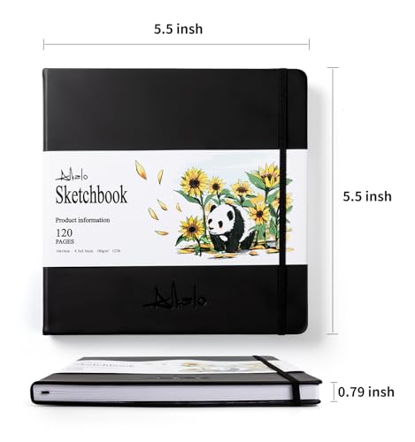 Sketchbook for Drawing, 120 Pages Sketch Book, 122LB/180GSM Thick Paper - color: Back, size: Small 2 PACK (5.5×5.5INCH)
