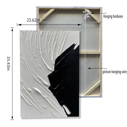 NANKAI Art Hand Painted Thick textured black and white Minimalist home wall Art Deco oil painting 36x24 inches - color: NKHB152