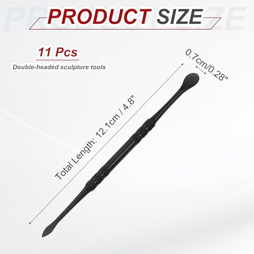 HARFINGTON 11pcs Wax Carving Tool 4.75" Double-Headed Stainless Steel Sculpture Tools Kit Modeling Engraving Sculpting Spoons for Clay Pottery Crafts Shaping, Black Plated - color: Black Plated